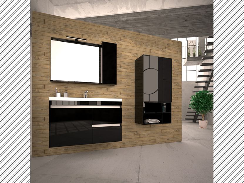 Σετ Έπιπλο Μπάνιου Βάση Π80*Υ60*Β43 εκ.MDF Λάκα Μαύρη,Νιπτήρας-Καθρέπτης-Φωτιστικό Savvopoulos Luxury Blend 002