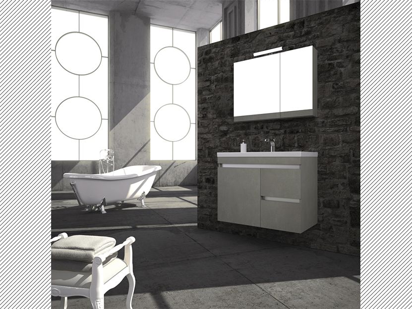 Σετ Έπιπλο Μπάνιου Βάση Π80*Υ60*Β43 εκ.MDF Μελαμίνη Cemento,Νιπτήρας-Καθρέπτης-Φωτιστικό Savvopoulos Luxury Blend 003