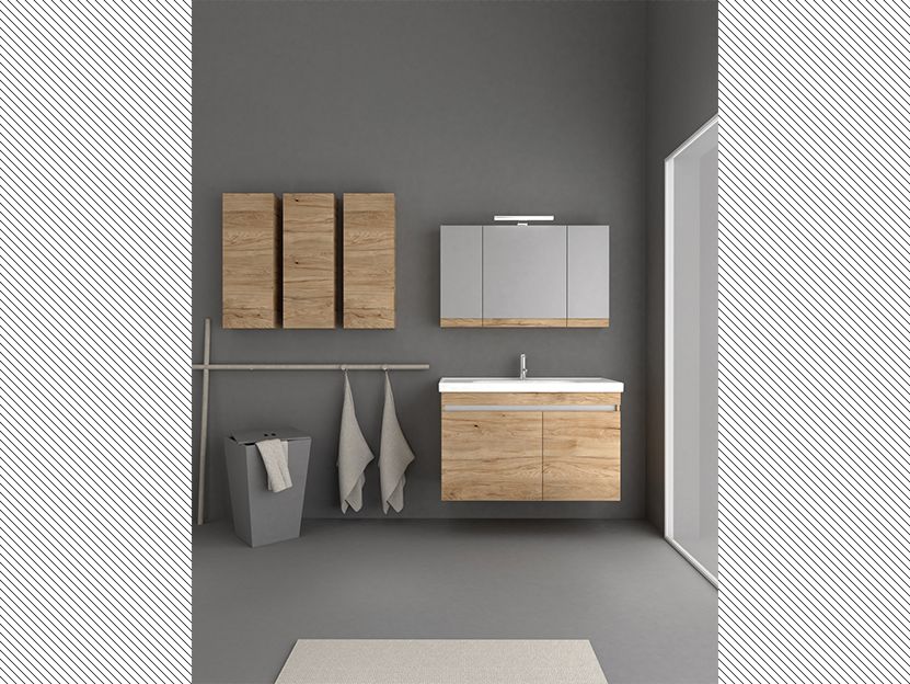 Σετ Έπιπλο Μπάνιου Βάση Π100*Υ60*Β43 εκ.MDF Μελαμίνη Light Hickory,Νιπτήρας-Καθρέπτης-Φωτιστικό Savvopoulos Luxury City XL 001