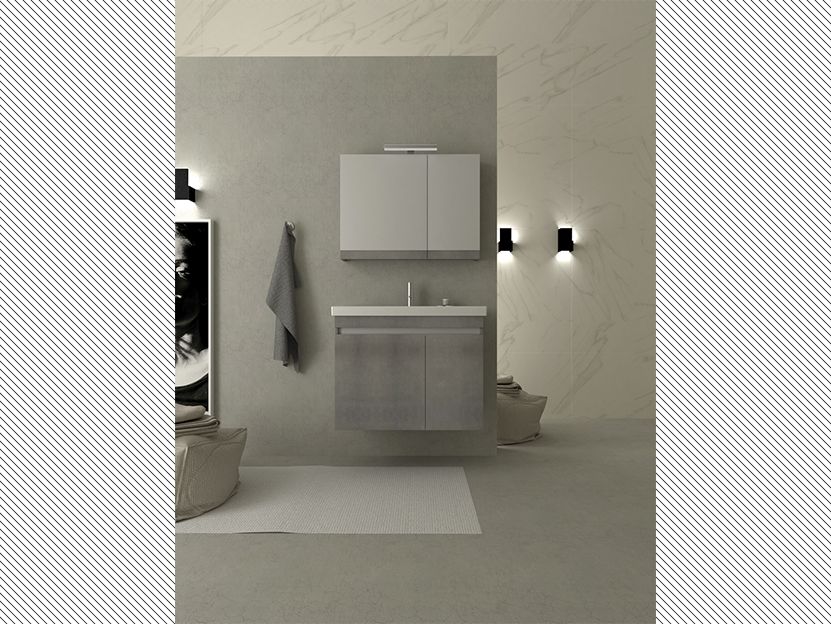 Σετ Έπιπλο Μπάνιου Βάση Π80xΥ60xΒ43cmMDF Μελαμίνη Cemento,Νιπτήρας-Καθρέπτης-Φωτιστικό Savvopoulos Luxury City-XL-003-80-8763