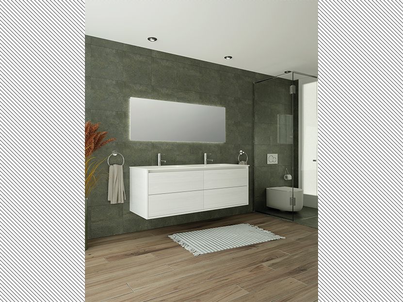 Σετ Έπιπλο Μπάνιου M140xB50xY50 εκ.Δρυς Λευκό σε Κ/Π Θαλάσσης Βάση,Νιπτήρας, Καθρέπτης,Savvopoulos Comfort 02