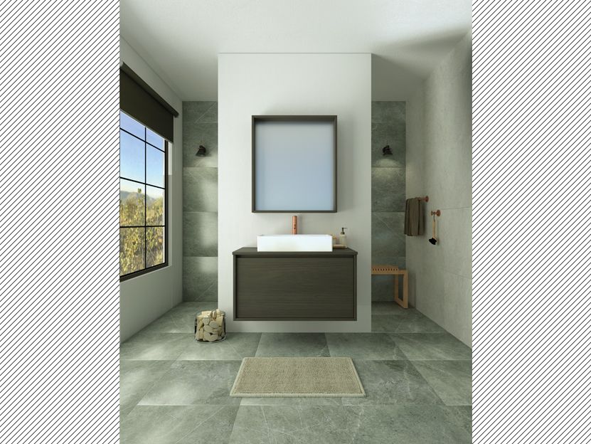 Έπιπλο Μπάνιου Π90*Y50*B51 εκ. Επ.Καπλαμάς Δρυς Ανθρακί σε Κ/Π Θαλάσης Νιπτήρας Επικαθήμενος, Καθρέπτης Savvopoulos In Line II