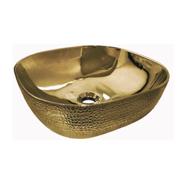 Νιπτήρας Κεραμικός Ετιτραπέζιος 42,5*42,5*14,5 εκ. Χρυσό εσωτερικά Χρυσό Κροκοδειλέ εξωτερικά Domistyle Luxury R1301B