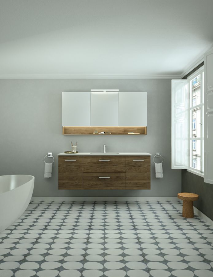 Έπιπλο Μπάνιου Μ151xB50xY55cm Βάση-Πάγκος-Νιπτήρας-Καθρέπτης Ντουλάπι-Φωτιστικό Μελαμίνη σε MDF Dark Hickory Savvopoulos Ultima 06