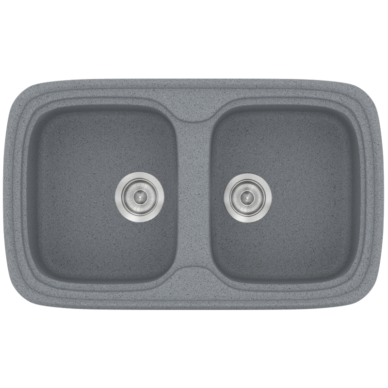 Νεροχύτης Κουζίνας Συνθετικός 82*50 εκ.2 Γούρνες Metallic Silver Ένθετος Eρμάριο 80 εκ.Sanitec Premium 312-17