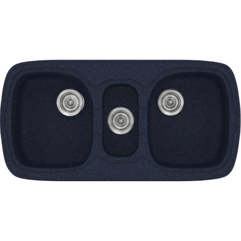 Νεροχύτης Κουζίνας Συνθετικός 97x51cm Ένθετος σε ερμάριο 100cm τρεις γούρνες Sanitec Classic 303-19-Granite-Blue