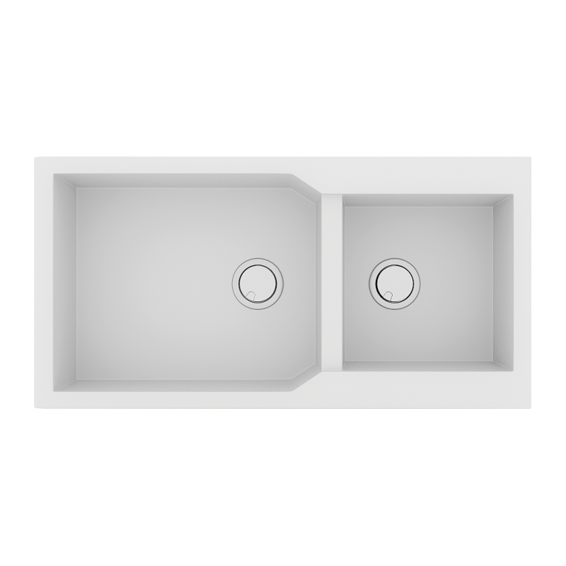 Νεροχύτης Κουζίνας 98x50cm με δύο γούρνες Ένθετος σε ερμάριο 100cm Γρανίτης Sanitec 803-30-Bianco