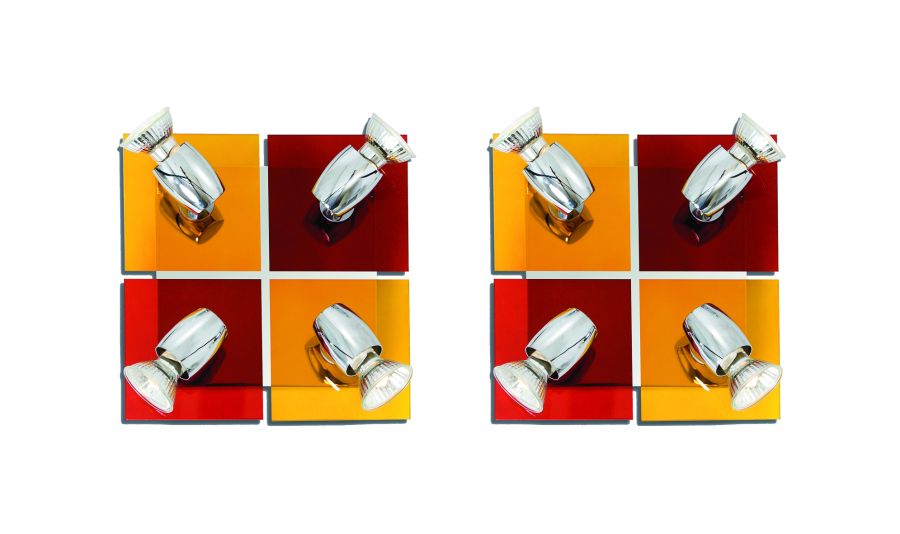 GU1094J-4B (x2) Colours Spot Packet Chrome metal rotating spot with decorative red and yellow g HOMELIGHTING 77-8864