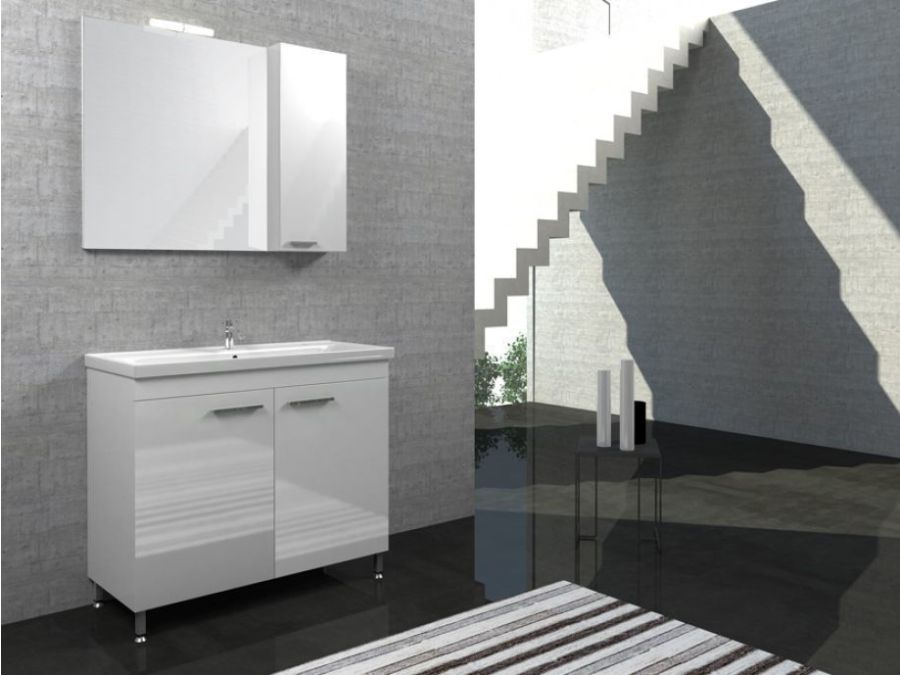 Έπιπλο Μπάνιου Σετ 100 εκ. Λευκό Βάση-Νιπτήρας-Καθρέπτης-Φωτιστικό-Άνω Ντουλάπι Savvopoulos Argo II