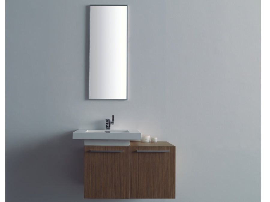 Σετ Έπιπλο Μπάνιου ECO-80BL 80 εκ.-Νιπτήρα τύπου Corian-Καθρέπτη 40*100 εκ. Χρώμα Teak FT21.080.001T