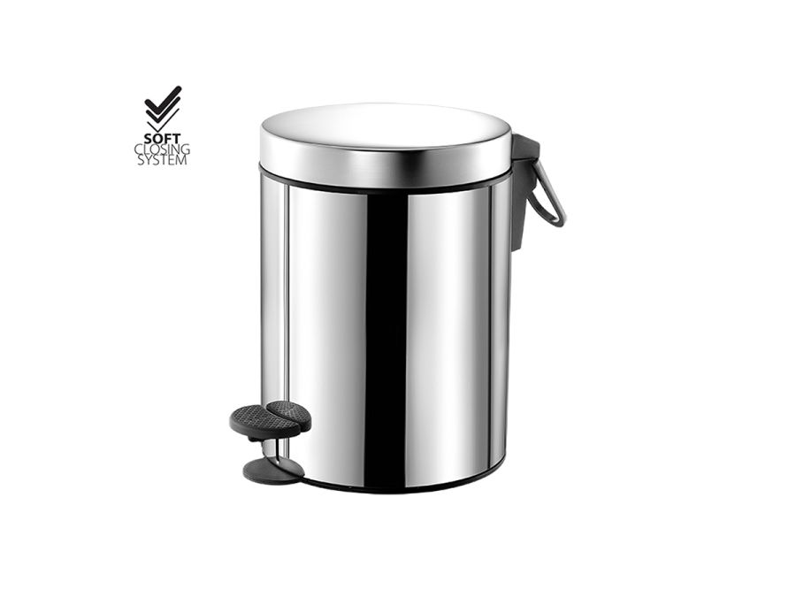 Χαρτοδοχείο 5lt Ø205xH280mm Βαρέως Τύπου Soft Closing System Sanco Waste Bins Chrome 90680-A03