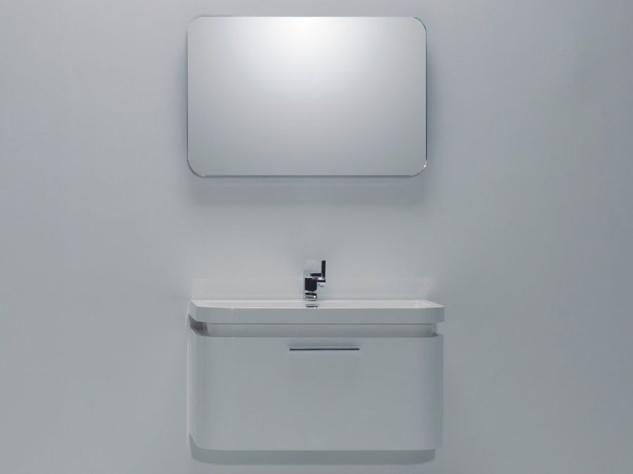 Σετ Έπιπλο Μπάνιου 90εκ.-Νιτπήρας -Καθρέπτης, Λευκή Λάκα Γυαλιστερή ECO-90 FT21.090.013