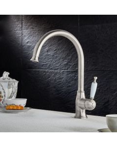 Μπαταρία Νεροχύτη Κουζίνας Retro Inox Finish / Λευκό Πορσελανάκι Bugnatese Oxford 6381-110