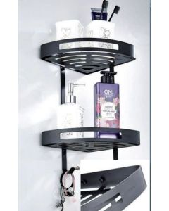 Θήκη -Ραφιέρα Διπλή Γωνιακή Υ42x22,6cm Μαύρο Ματ Stainless Steel 304 Domistyle 270112Β