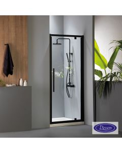 Ανοιγόμενη πόρτα ντουζιέρας PIVOT 80 ύψους 195εκ. ρυθμιζόμενη διάσταση από 77 έως 81εκ., Devon Flow Clean Glass Black Matt PF80C-400