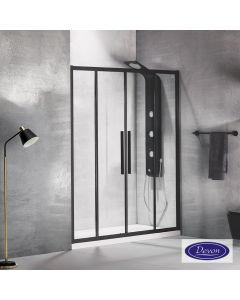 Συρόμενη διπλή πόρτα καμπίνας ντουζιέρας Flow 170 ύψους 195εκ. ρυθμιζόμενη από 167 έως 171εκ. Devon Clean Glass Black Matt SL2F170C-400