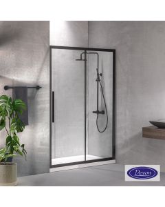 Συρόμενη πόρτα καμπίνας ντουζιέρας Flow 110 ύψους 195εκ. ρυθμιζόμενη από 107 έως 111εκ. Devon Clean Glass Black Matt SLF110C-400