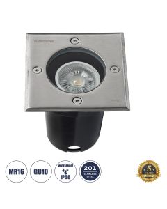 Φωτιστικό Δαπέδου IP68 Χωνευτό Τετράγωνο M11xΠ11xY11,5cm MR16 με Ντουί GU10 IK09 Stainless Steel 316 Nickel Matt-Tempered Glass Globostar Gigo 60364