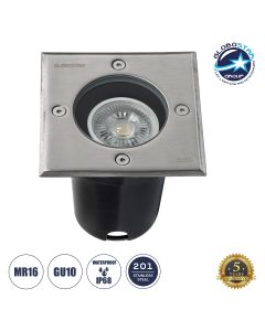 Φωτιστικό Δαπέδου IP68 Χωνευτό Τετράγωνο M11xΠ11xY11,5cm MR16 με Ντουί GU10 IK09 Stainless Steel 201 Nickel Matt-Tempered Glass Globostar Gigo 60362