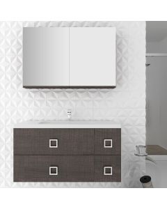 Orabella Mood 100 με μια Πόρτα και δύο Συρτάρια - Κρεμαστό Έπιπλο Μπάνιου με πορσελάνινο νιπτήρα Tecla και καθρέπτη ντουλάπι F60161-70142-70107-60161