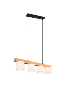 Φωτιστικό Κρεμαστό 75εκ. 4*Ε14 Μέταλλο Μαύρο Ματ-Ξύλο-Ύφασμα Λευκό Trio Lighting RL Cameron R30654001