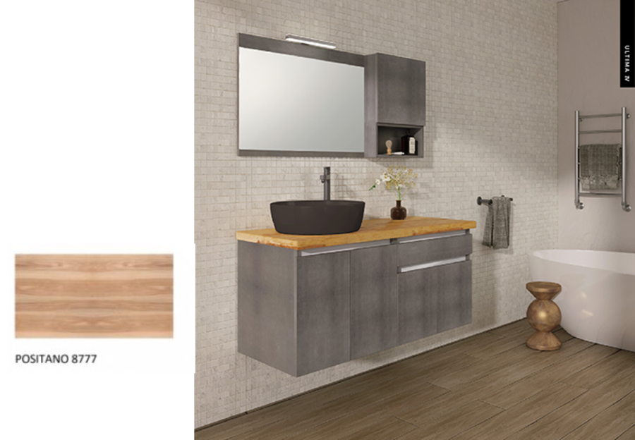 Έπιπλο Μπάνιου Μ120xB50xY55cm Βάση-Πάγκος Μασίφ Ξύλο Πεύκο-Νιπτήρας-Καθρέπτης-Φωτιστικό-Άνω Ντουλάπι Μελαμίνη σε MDF Positano Savvopoulos Ultima 04-8777