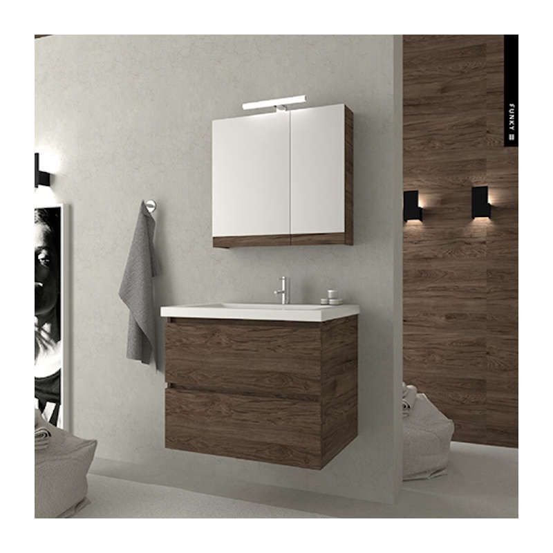 Σετ Έπιπλο Μπάνιου Μ71xB50xY55cm Βάση-Νιπτήρας-Καθρέπτης -Φωτιστικό Laminate Μελαμίνη MDF Dark Hickory Savvopoulos Funky 003