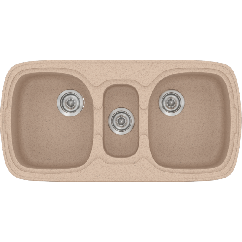 Νεροχύτης Κουζίνας Συνθετικός 97x51cm Ένθετος σε ερμάριο 100cm τρεις γούρνες Sanitec Classic 303-21-Granite-Sand