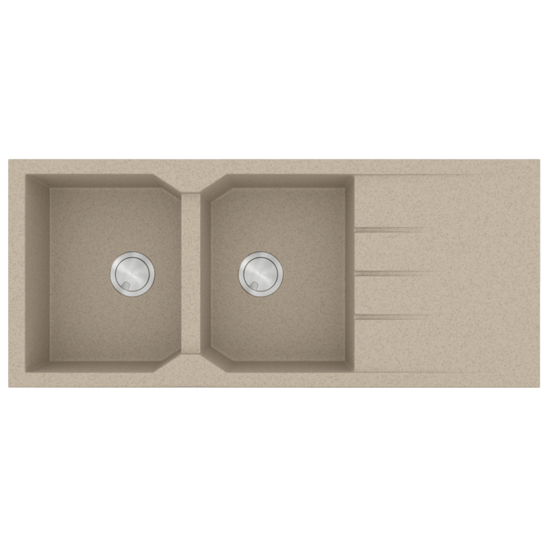 Νεροχύτης Κουζίνας 116x50cm Ένθετος Eρμάριο 80cm Δύο Γούρνες & Ποδιά Sanitec Ultra Granite 800-32-Sabbia