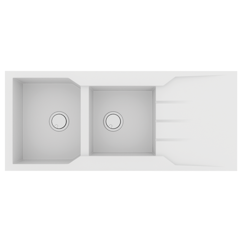 Νεροχύτης Κουζίνας Γρανίτης 116x50cm Ένθετος Eρμάριο 80cm 2 Γούρνες & Ποδιά Sanitec Ultra Granite 801-30-Bianco