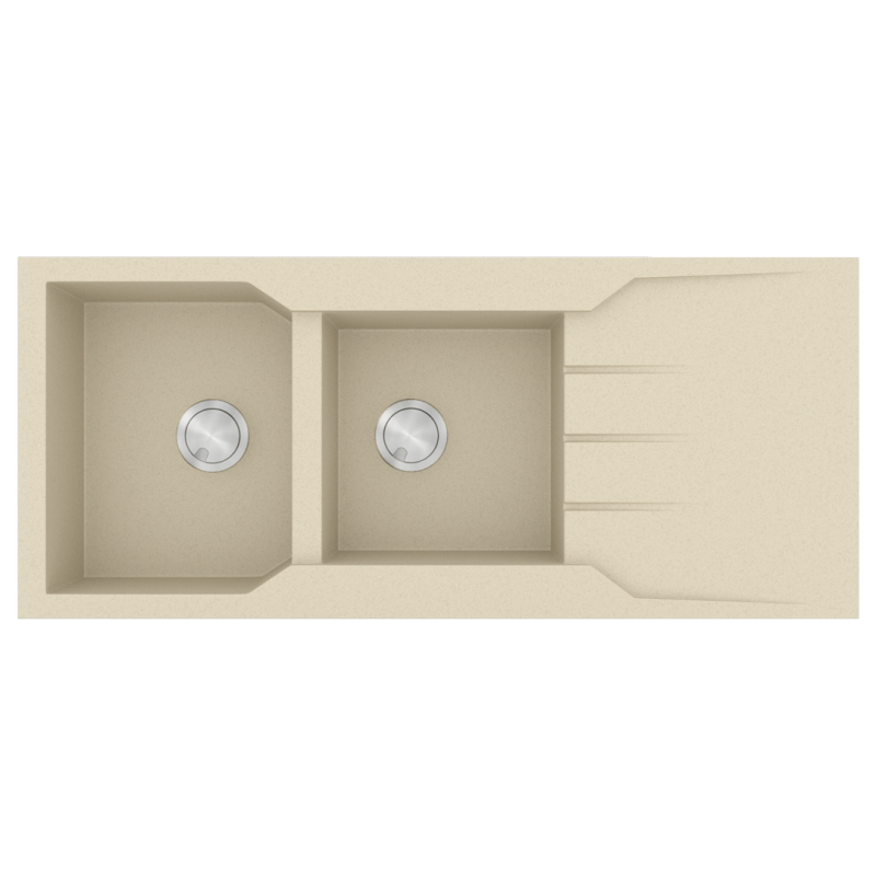 Νεροχύτης Κουζίνας 116x50cm Ένθετος Eρμάριο 80cm 2 Γούρνες & Πoδιά Sanitec Ultra Granite 801-31-Ocra