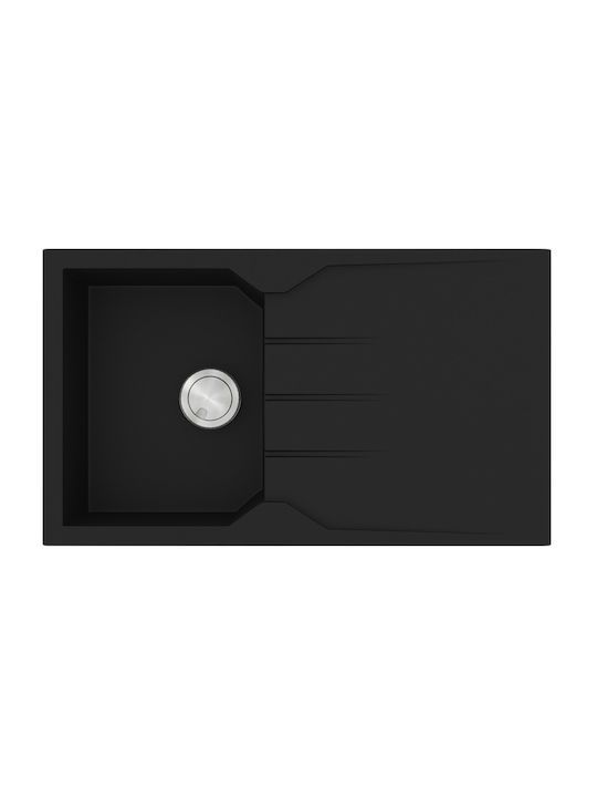 Νεροχύτης Κουζίνας με Ποδιά 86x50cm Ένθετος Ερμάριο 40cm Sanitec Ultra Granite 805-33-Nero