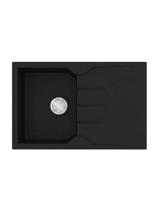 Νεροχύτης Κουζίνας 79x50cm 1 Γούρνα & Ποδιά Ένθετος Ερμάριο 40cm Sanitec Ultra Granite 807-33-Nero