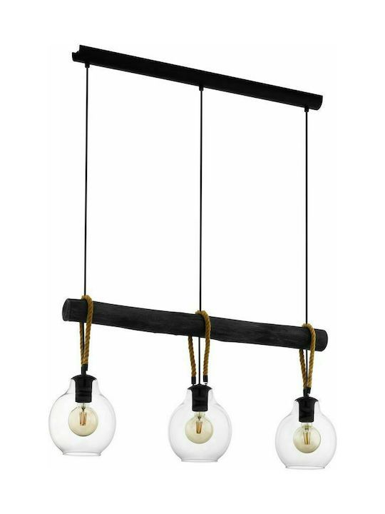 Κρεμαστό Φωτιστικό Μαύρο Τρίφωτο Ράγα L88xH110cm 3xE27 Eglo Roding 43618
