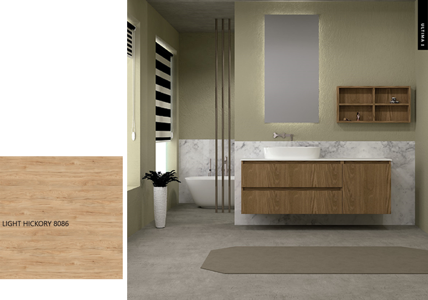 Έπιπλο Μπάνιου Μ126xB50xY55cm Βάση-Πάγκος Solid 12mm-Νιπτήρας-Καθρέπτης-Άνω Ντουλάπι, Μελαμίνη σε MDF Light Hickory Savvopoulos Ultima 01-8086