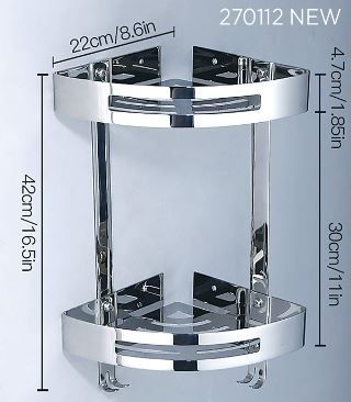 Θήκη -Ραφιέρα Διπλή Γωνιακή Υ42x22,6cm Χρωμέ Stainless Steel 304 Domistyle 270112