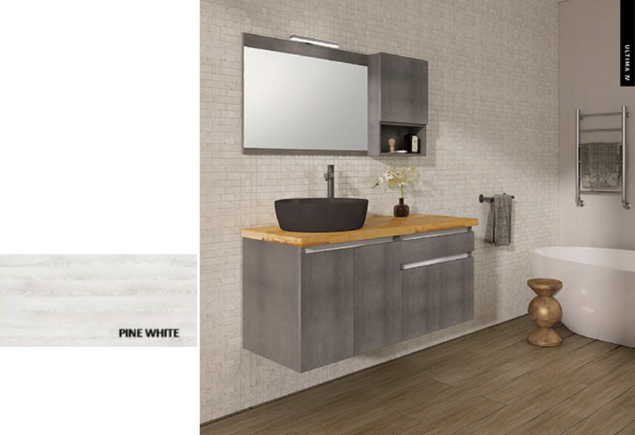 Έπιπλο Μπάνιου Μ120xB50xY55cm Βάση-Πάγκος Μασίφ Ξύλο Πεύκο-Νιπτήρας-Καθρέπτης-Φωτιστικό-Άνω Ντουλάπι Μελαμίνη σε MDF Pine White Savvopoulos Ultima 04-8010