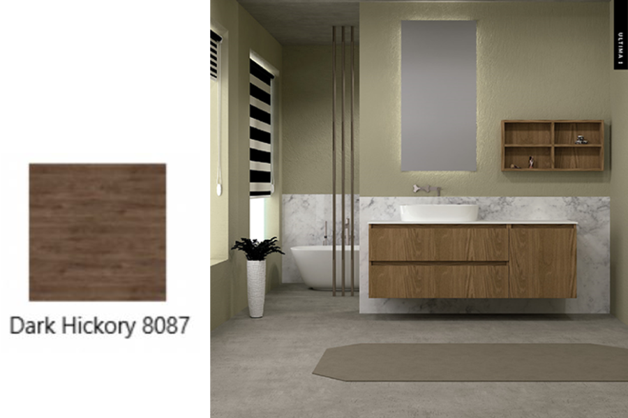 Έπιπλο Μπάνιου Μ126xB50xY55cm Βάση-Πάγκος Solid 12mm-Νιπτήρας-Καθρέπτης-Άνω Ντουλάπι, Μελαμίνη σε MDF Dark Hickory Savvopoulos Ultima 01-8087