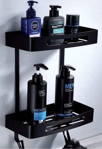 Θήκη -Ραφιέρα Διπλή 'Ίσια Υ34,5*30*11,8cm Μαύρο Ματ Stainless Steel 304 Domistyle 270116Β