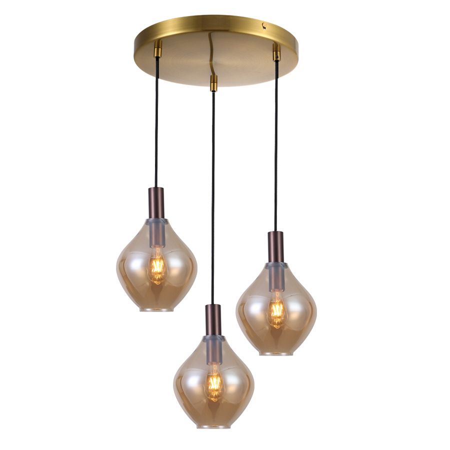 Φωτιστικό Κρεμαστό Τρίφωτη Ροζέτα 40xH120cm 3xE27 Χειροποίητο Γυαλί-Μέταλλο Οξυντέ Sun Light PEAR-3R-CO