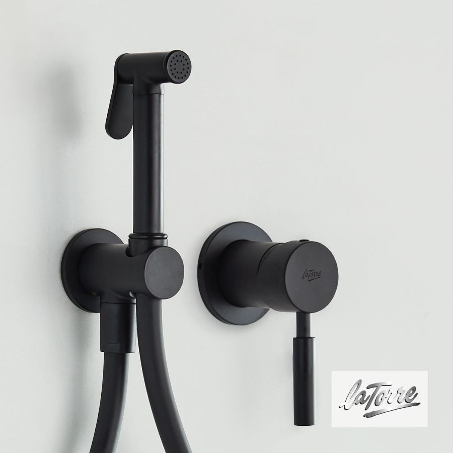 Σύστημα Μπιντέ με Μίκτη Εντοιχισμού Ζεστό-Κρύο, Flush-Mix Τech La Torre Black Matt 12211-400