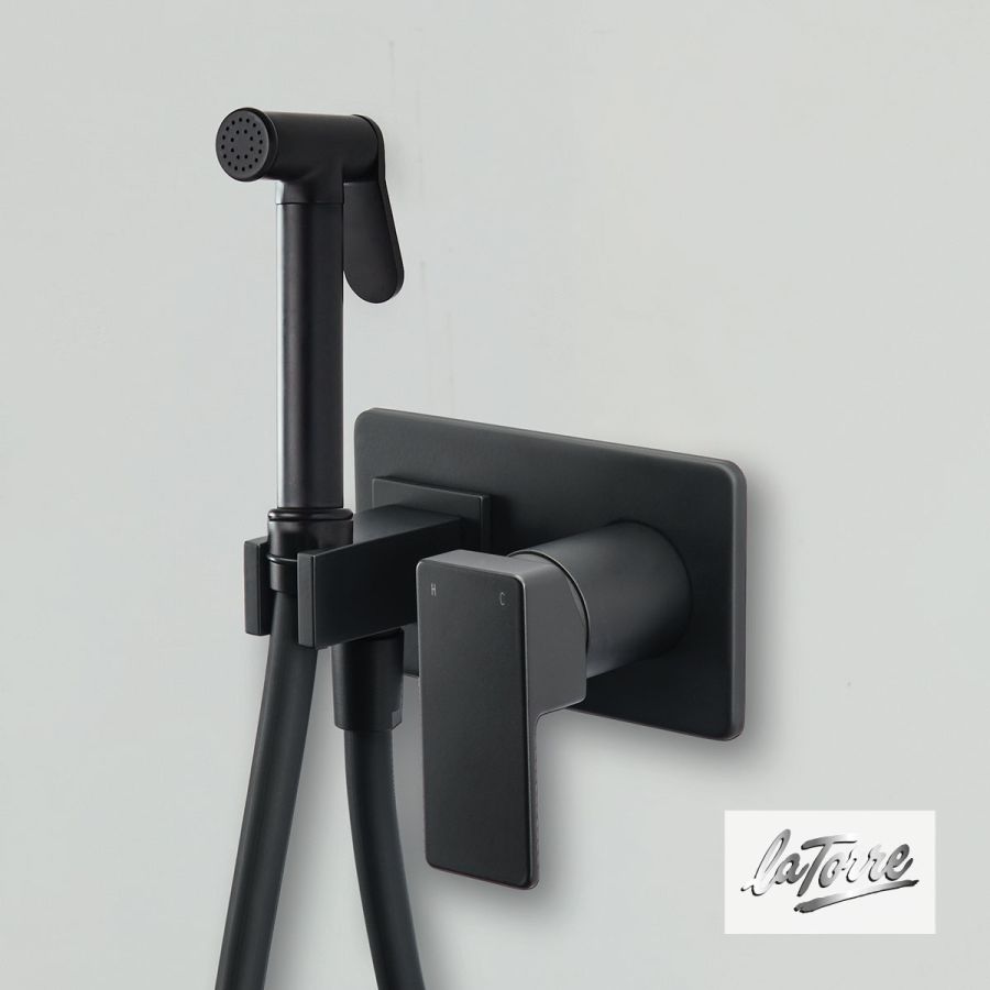 Σύστημα Μπιντέ με Μίκτη Εντοιχισμού Ζεστό-Κρύο, Flush-Mix Profili La Torre Black Matt 45211-400