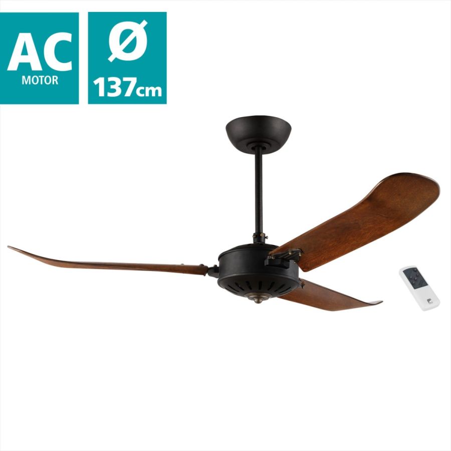 Ανεμιστήρας Οροφής Ø137x51,5cm AC 220-240V,50Hz Remote Control Μαύρο Ματ-Καφέ Eglo Hoi An 35029