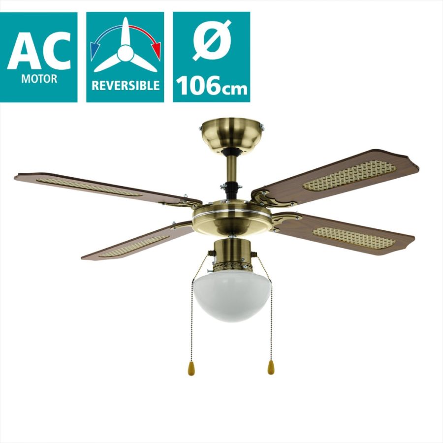 Ανεμιστήρας Οροφής Ø106,6x40,4cm Φωτισμό 1xE27 50W AC 220-240V,50Hz 3 Ταχύτητες Μπρονζέ-Ξύλο Eglo Tiggano 35039