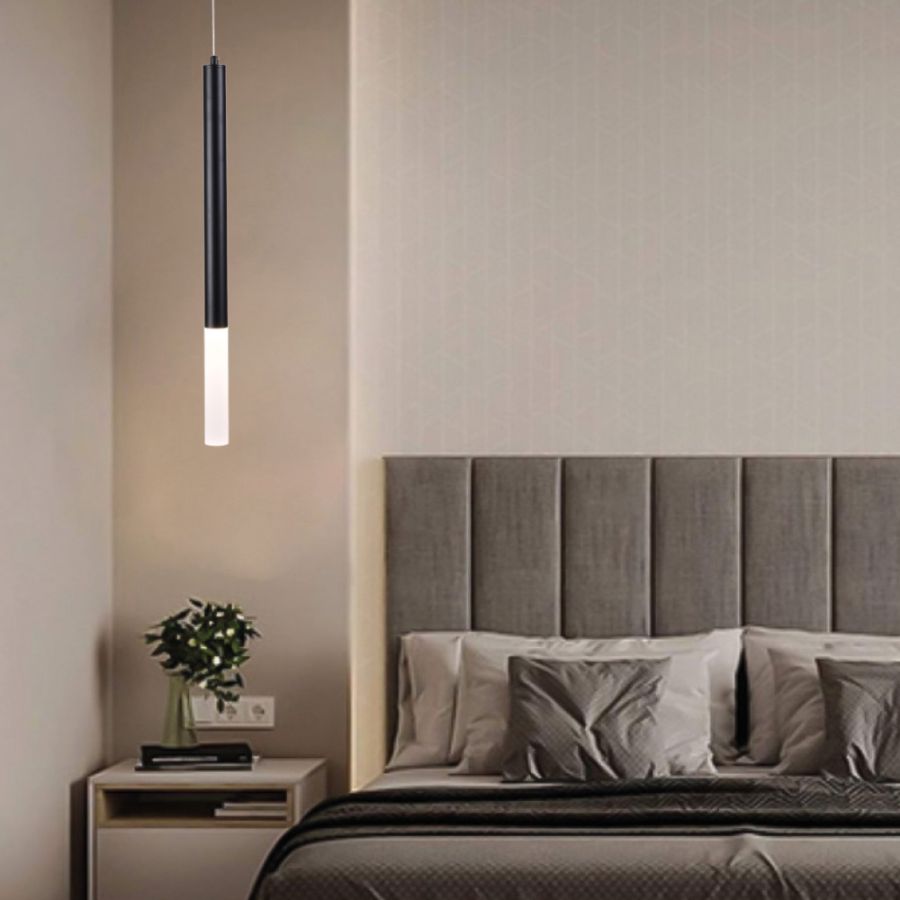 Κρεμαστό φωτιστικό LED 5W 3000K από μαύρο μέταλλο D:9X200cm 4066-Black