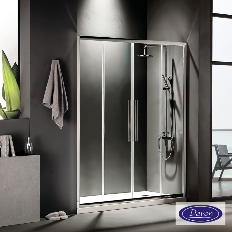 Συρόμενη διπλή πόρτα καμπίνας ντουζιέρας Flow 170 ύψους 195εκ. ρυθμιζόμενη από 167 έως 171εκ. Devon Clean Glass Chrome SL2F170C-100