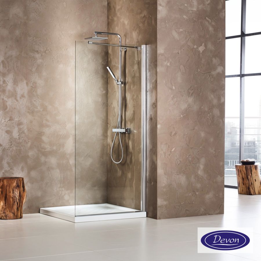 Διαχωριστικό κρύσταλλο ντουζιέρας Walk-in 100 ρυθμιζόμενo από 97 έως 99εκ. ύψους 185, Devon Clean Glass Chrome WD100C-100