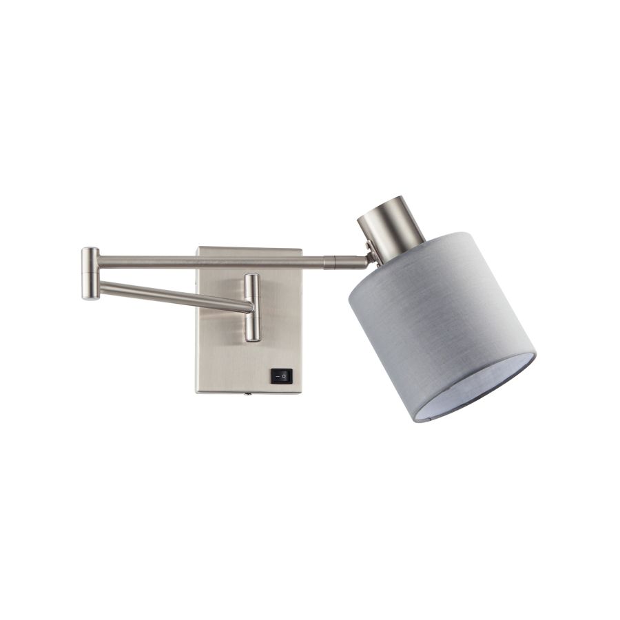 SE21-NM-52-SH2 ADEPT WALL LAMP Nickel Matt Wall lamp with Switcher and Grey Shade+ HOMELIGHTING 77-8373