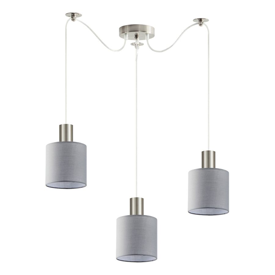 SE21-NM-4-NM3-SH2 ADEPT TUBE Nickel Matt Pendant Grey Fabric Shade+ HOMELIGHTING 77-8423