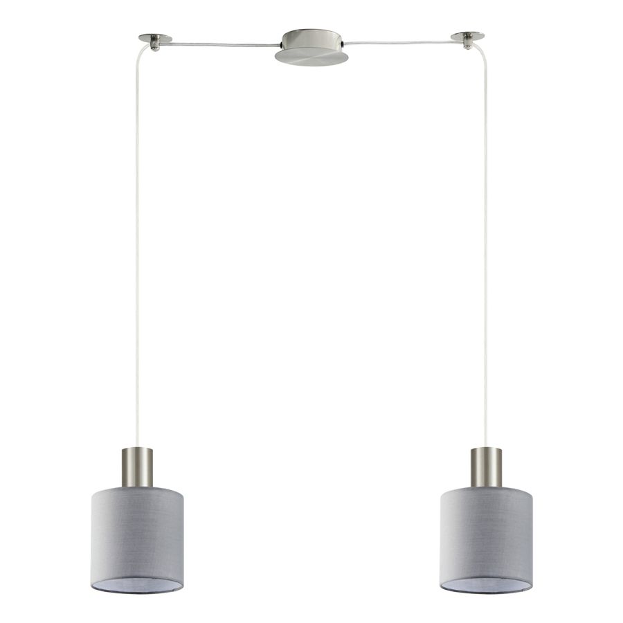 SE21-NM-4-NM2-SH2 ADEPT TUBE Nickel Matt Pendant Grey Fabric Shade+ HOMELIGHTING 77-8424